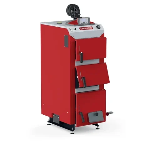 Cazan pe lemne din tabla de otel, 30 kW, KDR Plus, Defro, cu ventilator, grosimea tablei 6 mm