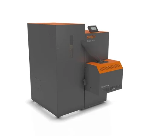Cazan pe peleti Biopel Mini OPOP, 30 kW, cu rezervor compact de 150 kg